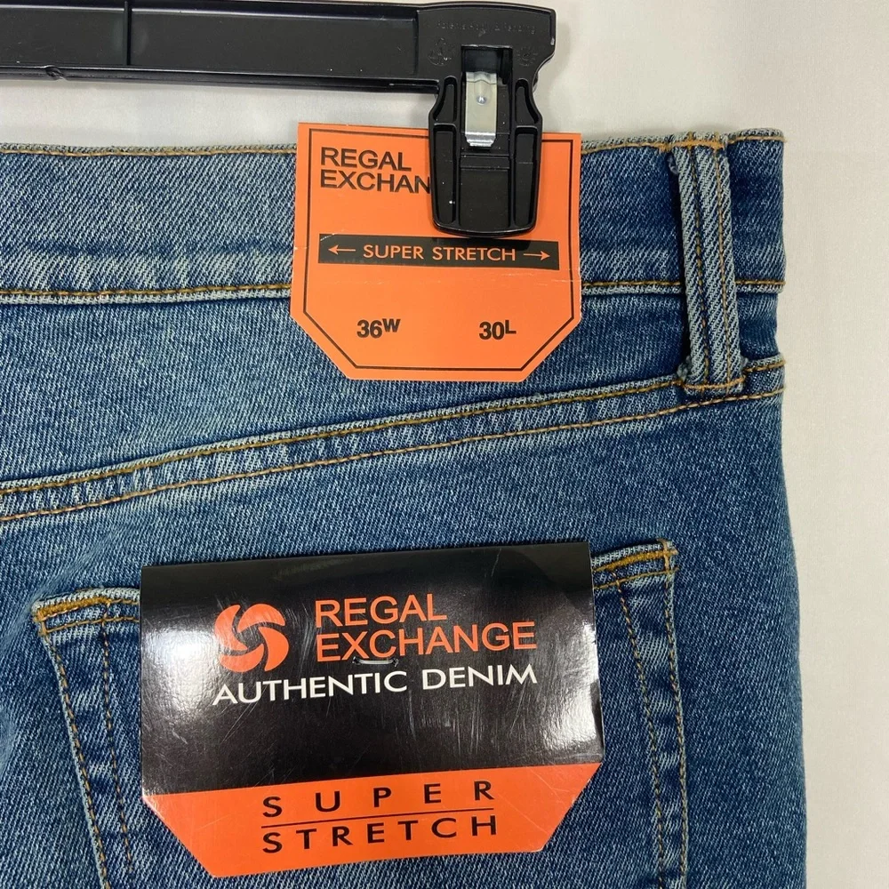 NEW Regal Exchange men’s blue medium wash denim flex athletic fit stretch jeans‎